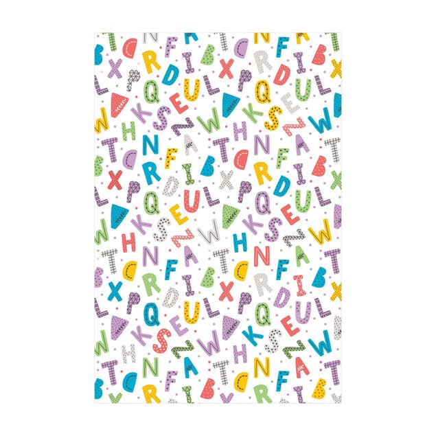 tapis multicolore Alphabet à pois et cœurs en couleur