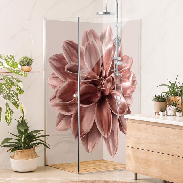 Revêtement mural douche Fleur de dahlia rose or métallique