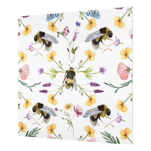 Fonds de hotte - Bees With Flowers - Carré 1:1