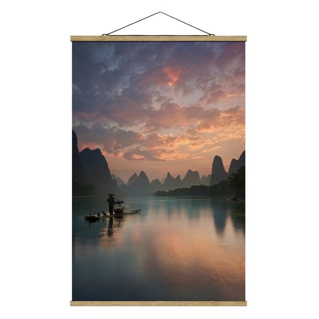 Tableaux montagnes Lever de soleil sur la rivière chinoise