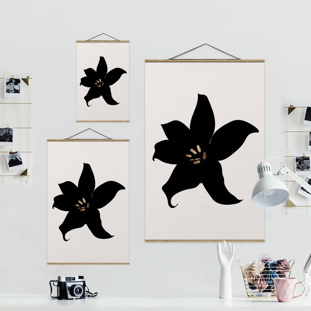 Tableau floral mural Monde végétal graphique - Orchidée noire et or