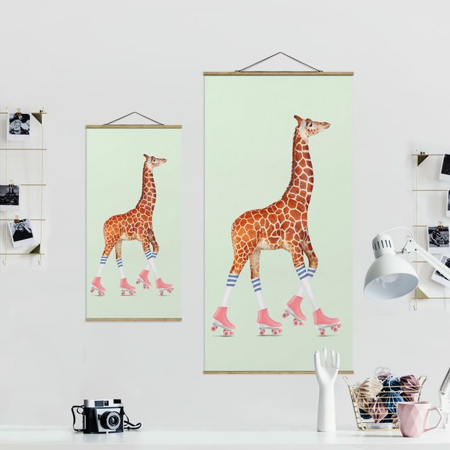 Tableaux reproduction Girafe avec des patins à roulettes