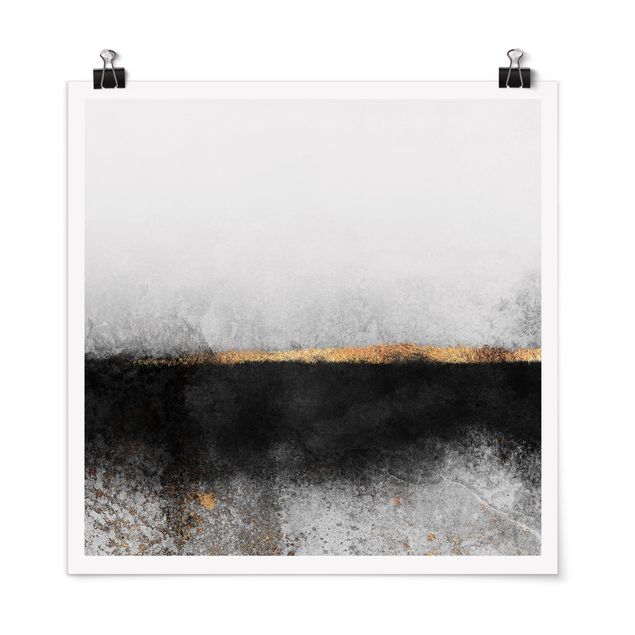 Tableau art abstrait Horizon doré abstrait noir et blanc
