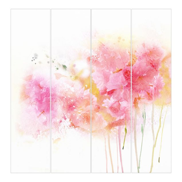 Panneaux japonais Fleurs aquarelle pivoines
