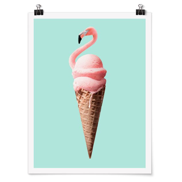 Poster animaux Cornet de glace avec flamant rose