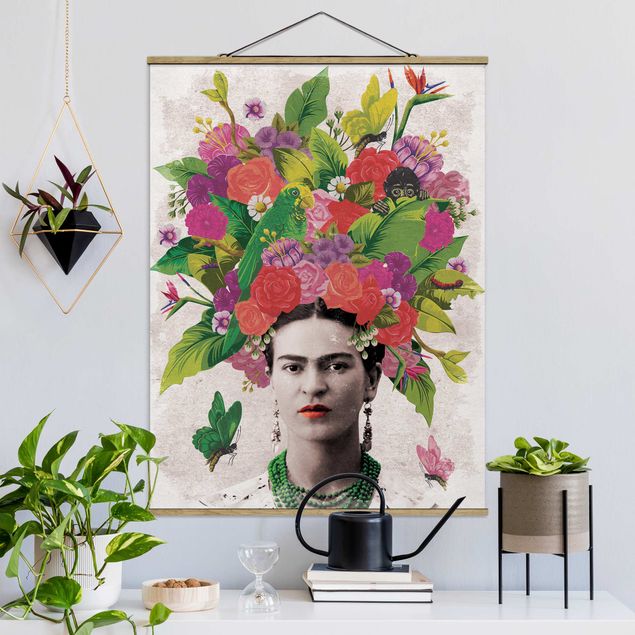Déco mur cuisine Frida Kahlo - Portrait de fleurs