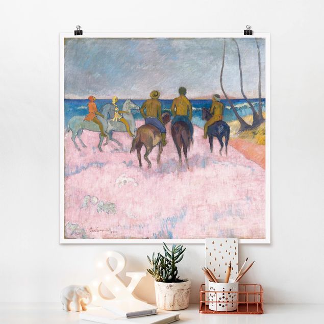 Toile impressionniste Paul Gauguin - Cavaliers sur la plage
