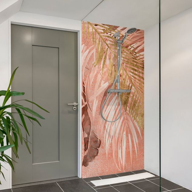 Revêtement mural de douche - Palm Fronds In Pink And Gold II