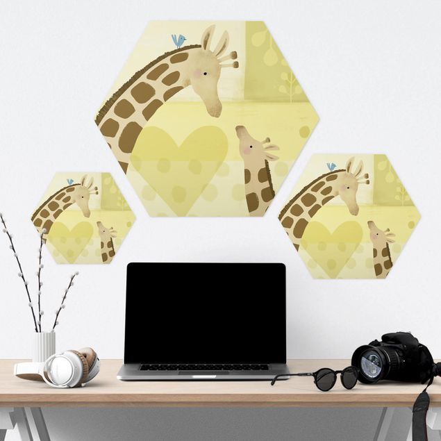 Hexagone en alu Dibond - Mum And I - Giraffes