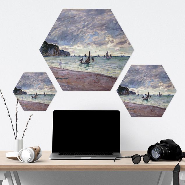 Tableaux reproductions Claude Monet - Bateaux de pêche devant la plage et les falaises de Pourville