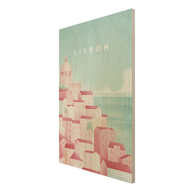 Tableaux en bois avec plage & mer Poster de voyage - Lisbonne