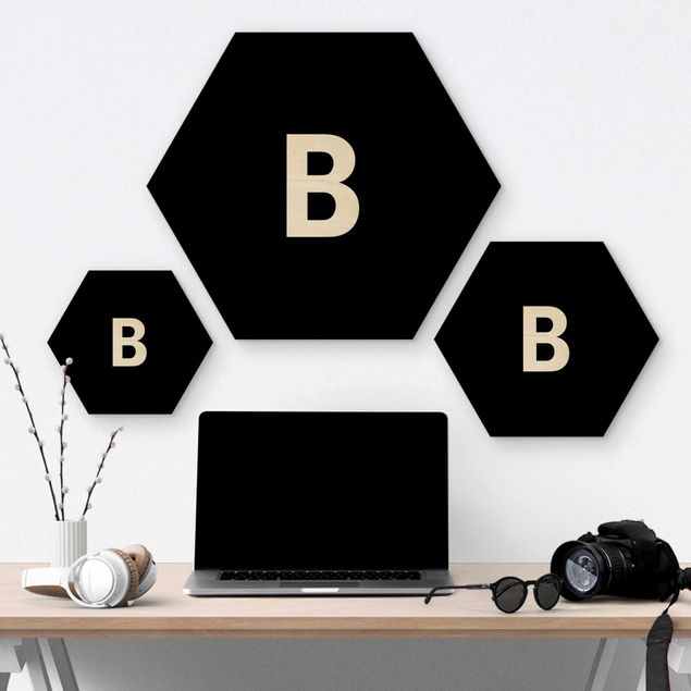 Hexagone en bois - Letter Black B
