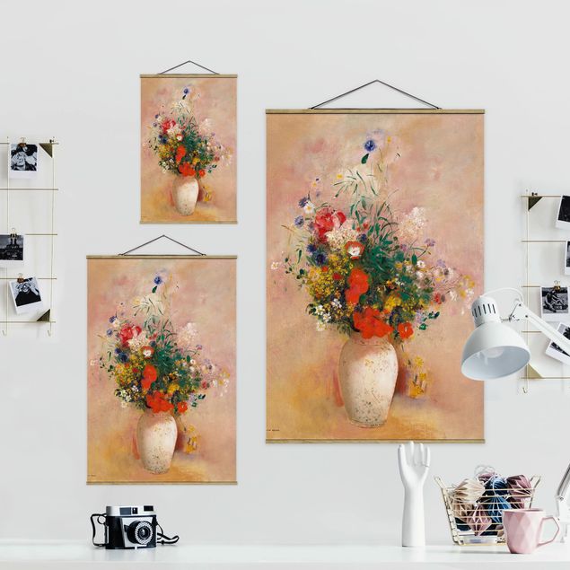 Tableaux nature morte Odilon Redon - Vase avec fleurs (fond rose)