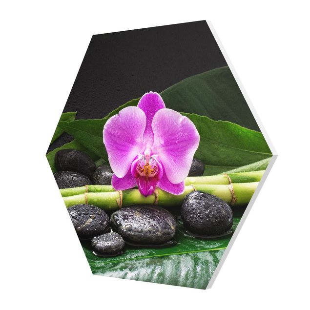 Tableau spirituel Bambou vert avec fleur d'orchidée