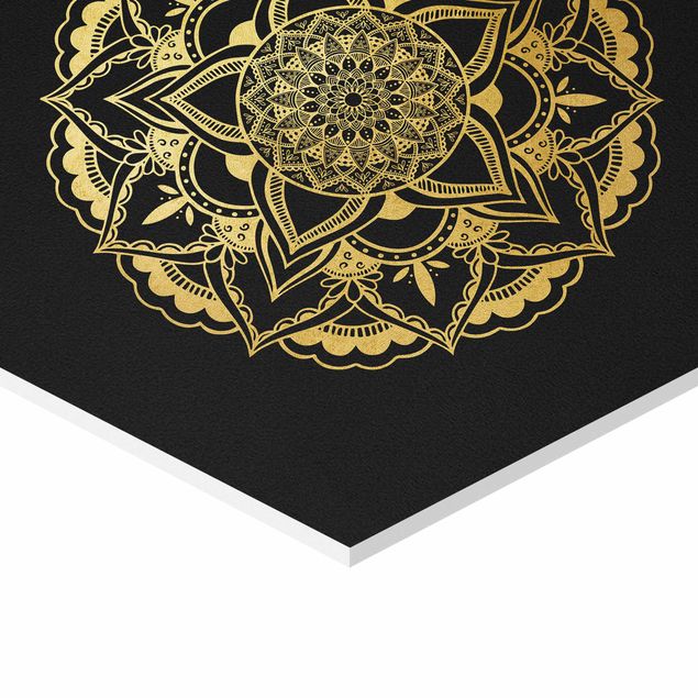 Tableaux muraux Mandala Flower Sun Illustration Set Black Gold