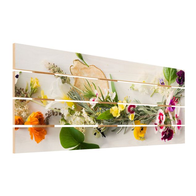 Impression sur bois - Fresh Herbs With Edible Flowers