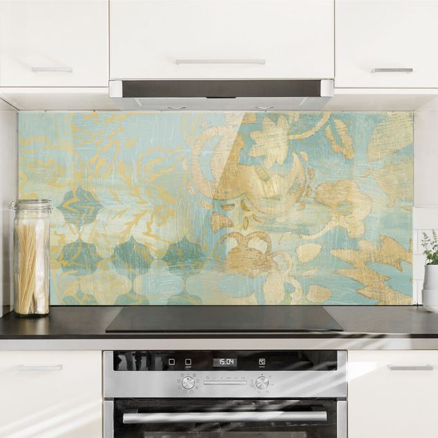 Déco murale cuisine Collage marocain en or et turquoise II