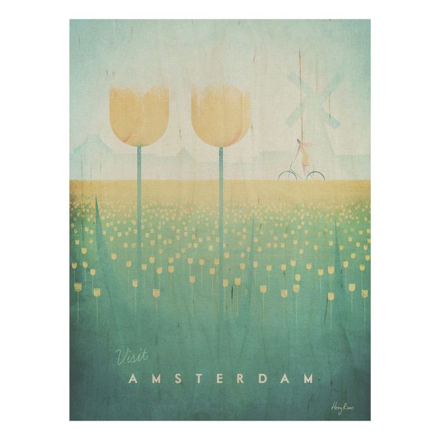 Tableaux en bois avec fleurs Poster de voyage - Amsterdam