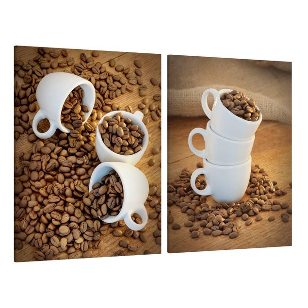 Tableaux sur toile avec café 3 tasses à expresso avec des grains de café