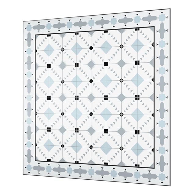 Fonds de hotte - Geometrical Tiles Ikat Blue With Border - Carré 1:1