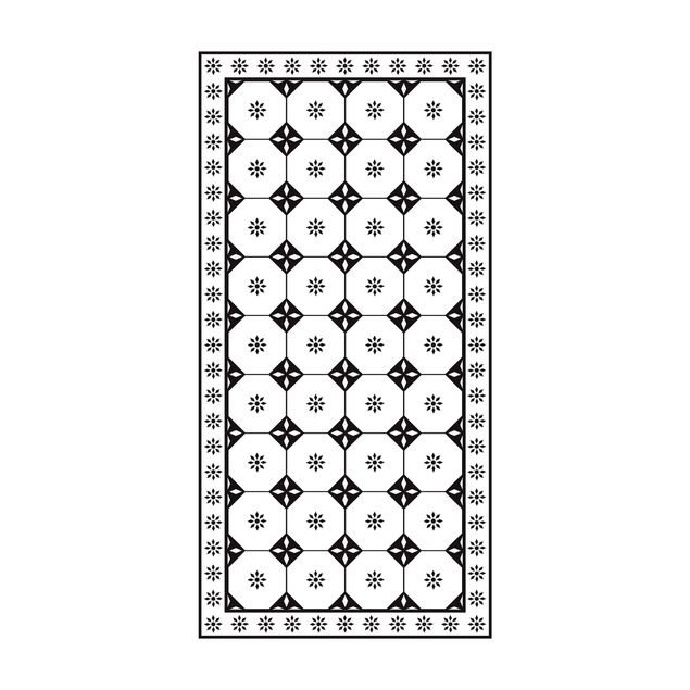 tapis imitation carreaux de ciment Carreaux Géométriques Cottage Noir Et Blanc avec Bordure