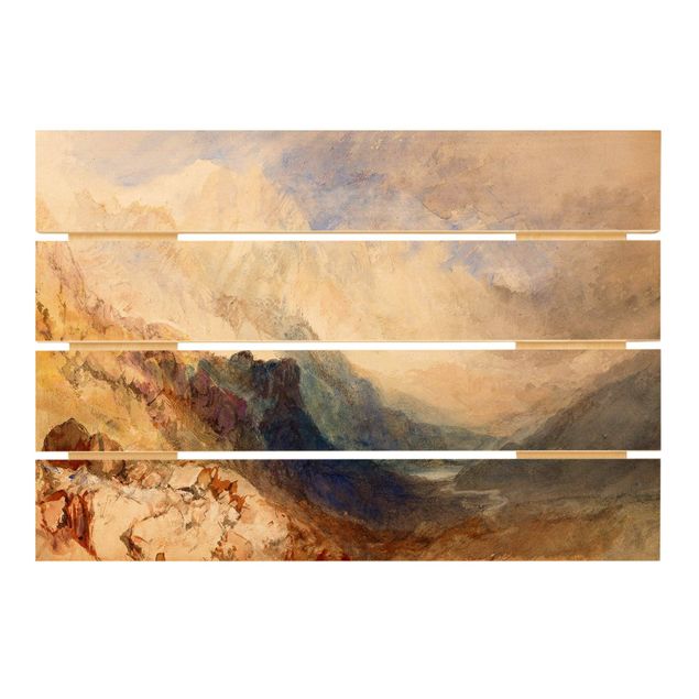 Tableaux en bois avec paysage William Turner - Vue le long d'une vallée alpine, peut-être le Val d'Aoste
