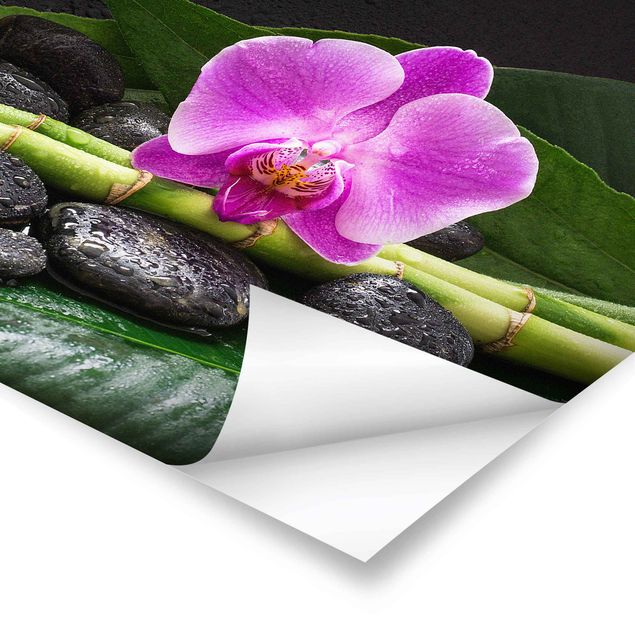 Tableau vert Bambou vert avec fleur d'orchidée