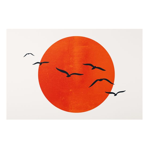 Tableaux paysage Volée d'oiseaux devant le soleil rouge I