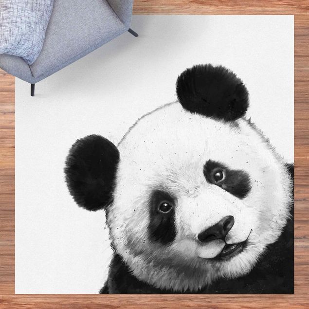 tapis extérieur Illustration Panda Dessin Noir Et Blanc