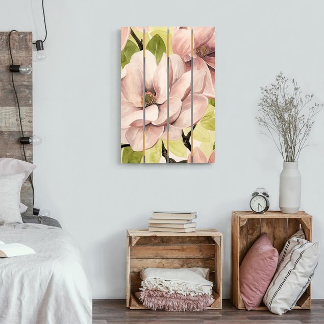 Tableaux en bois avec fleurs Magnolia Blush I