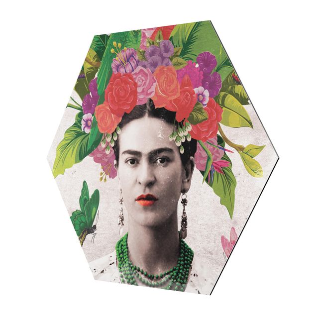 Tableau dominante rouge Frida Kahlo - Portrait de fleurs