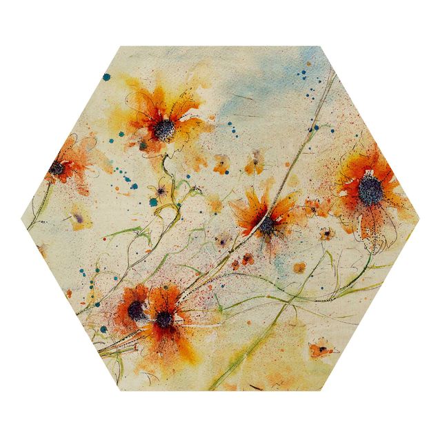 Hexagone en bois - Painted Flowers