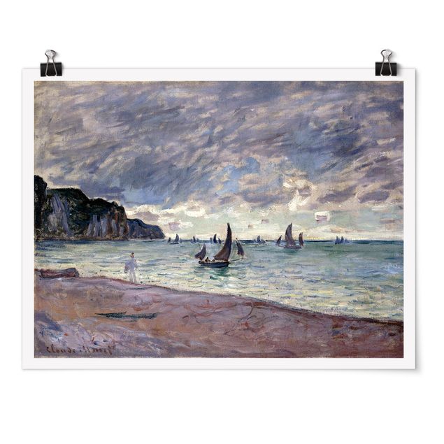 Tableau bord de mer Claude Monet - Bateaux de pêche devant la plage et les falaises de Pourville
