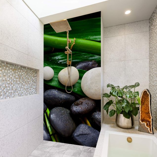 Revêtement mural de douche - Green Bamboo With Zen Stones