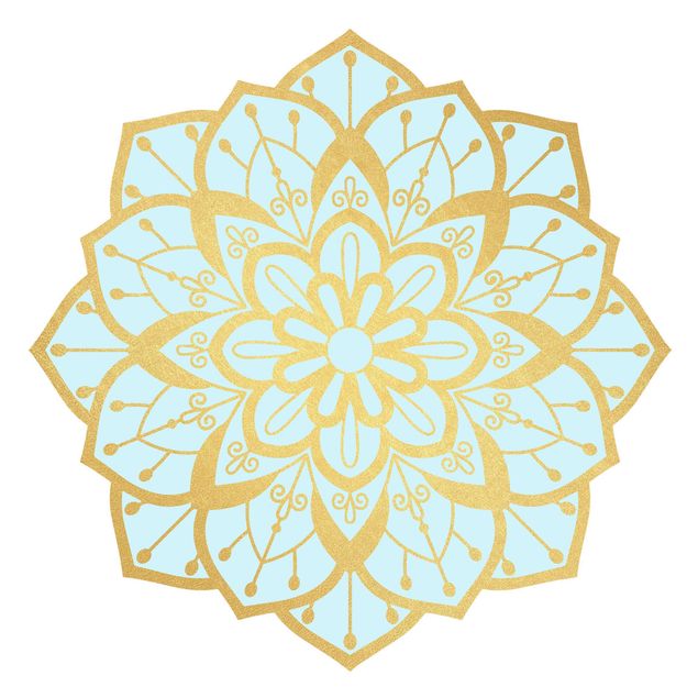 Stickers muraux zen Mandala Fleur Or Bleu Clair