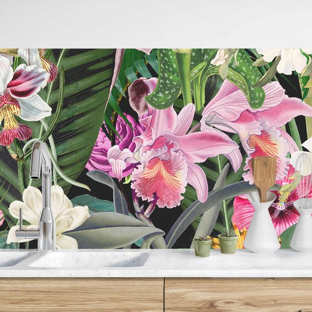 Déco murale cuisine Collage de fleurs tropicales colorées II