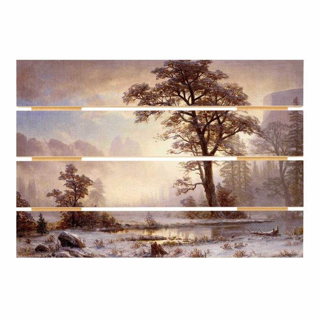 Tableaux en bois avec paysage Albert Bierstadt - Vallée du Yosemite, chute de neige