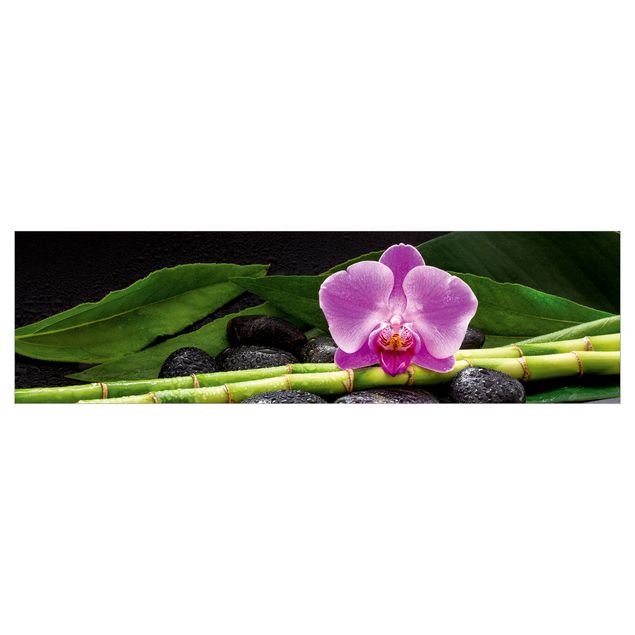 Films adhésifs Bambou vert avec fleur d'orchidée