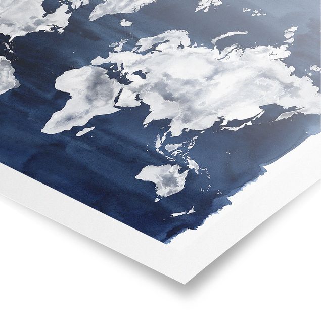 Tableau bleu Carte du monde de l'eau foncé