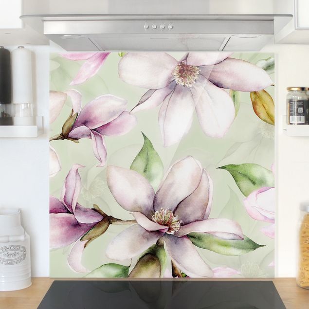 Décorations cuisine Illustration de magnolia sur vert menthe