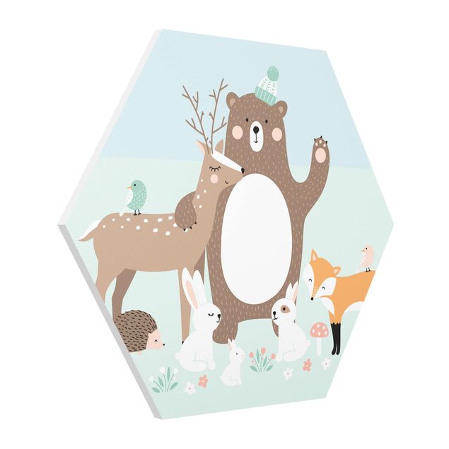 Tableaux moderne Amis de la forêt avec des animaux de la forêt en bleu