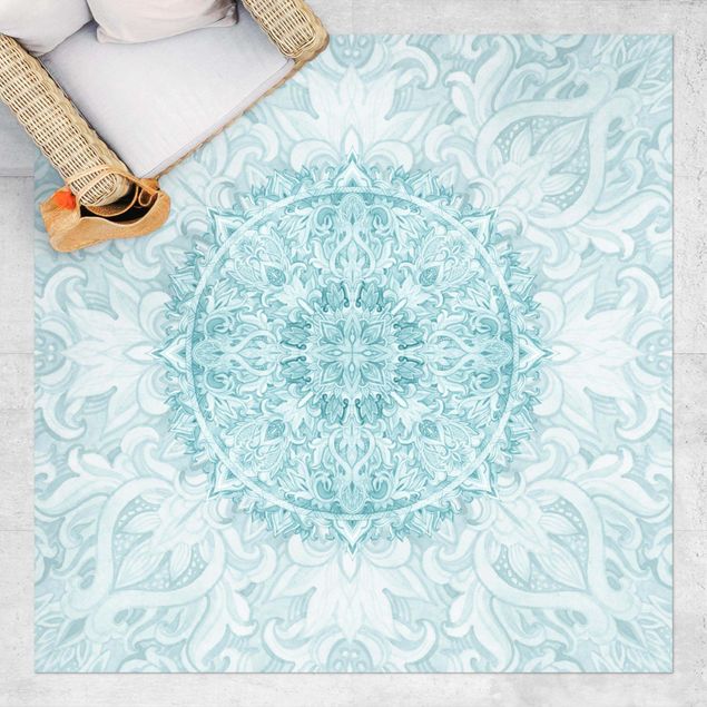 tapis extérieur Mandala à l'aquarelle Ornament Turquoise