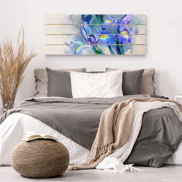 Tableaux en bois avec fleurs Aquarelle Fleurs Iris