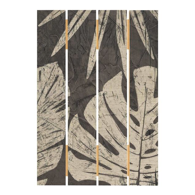 Tableaux en bois Feuilles de palmier sur fond gris foncé