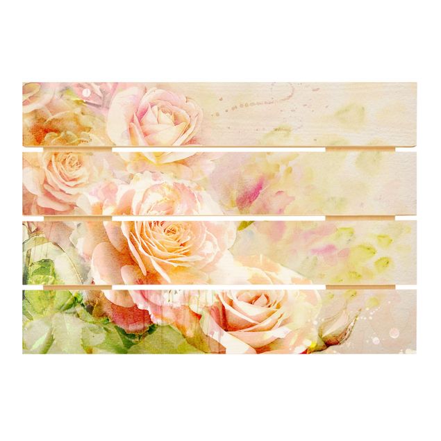 Impression sur bois Composition de roses à l'aquarelle