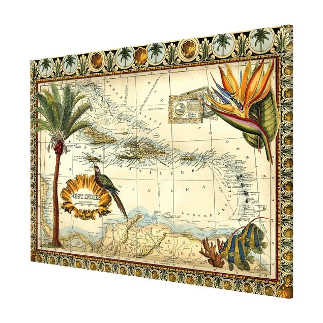 Tableaux magnétiques avec fleurs Carte Vintage Tropicale Antilles