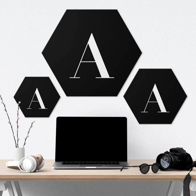 Hexagone en alu Dibond - Letter Serif Black A