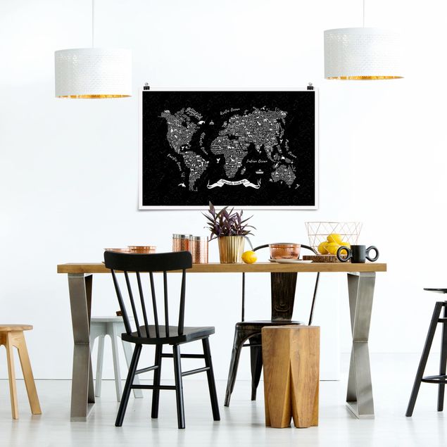 Tableaux carte du monde Typographie Carte du Monde Noir
