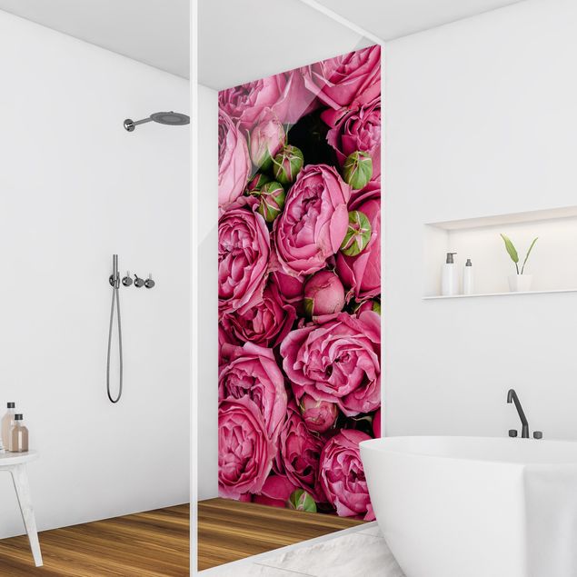 Panneau mural douche Pivoines roses