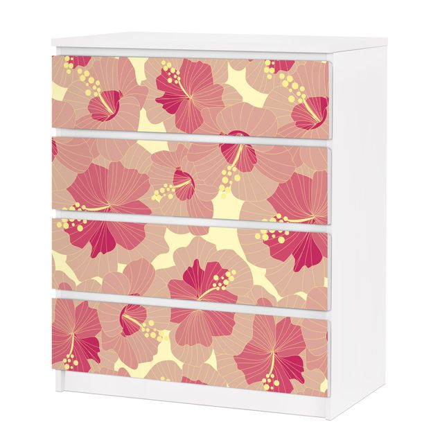 Papier adhésif pour meuble IKEA - Malm commode 4x tiroirs - Yellow Hibiscus Flower pattern